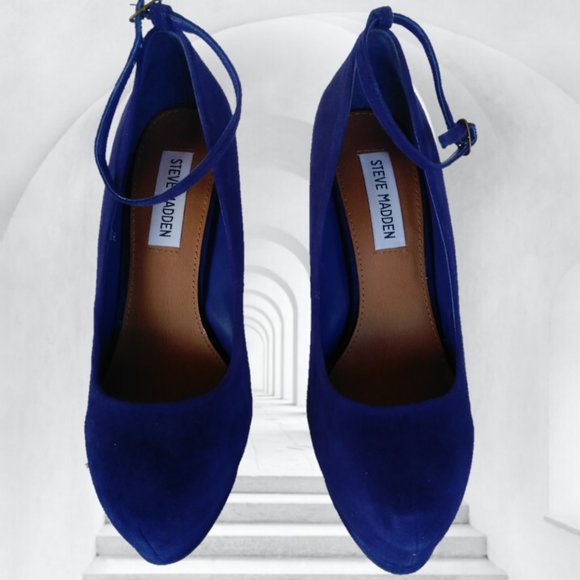 STEVE MADDEN 7.5 M VIOLET BLUE PURPLE SUEDE LEATHER PLATFORM STILETTO HEELS - Picture 4 of 17